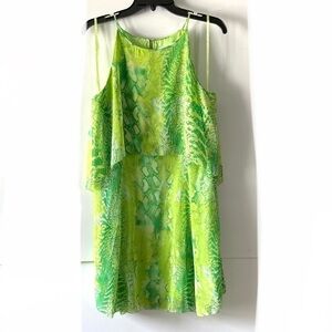 Green print sleeveless high next dress